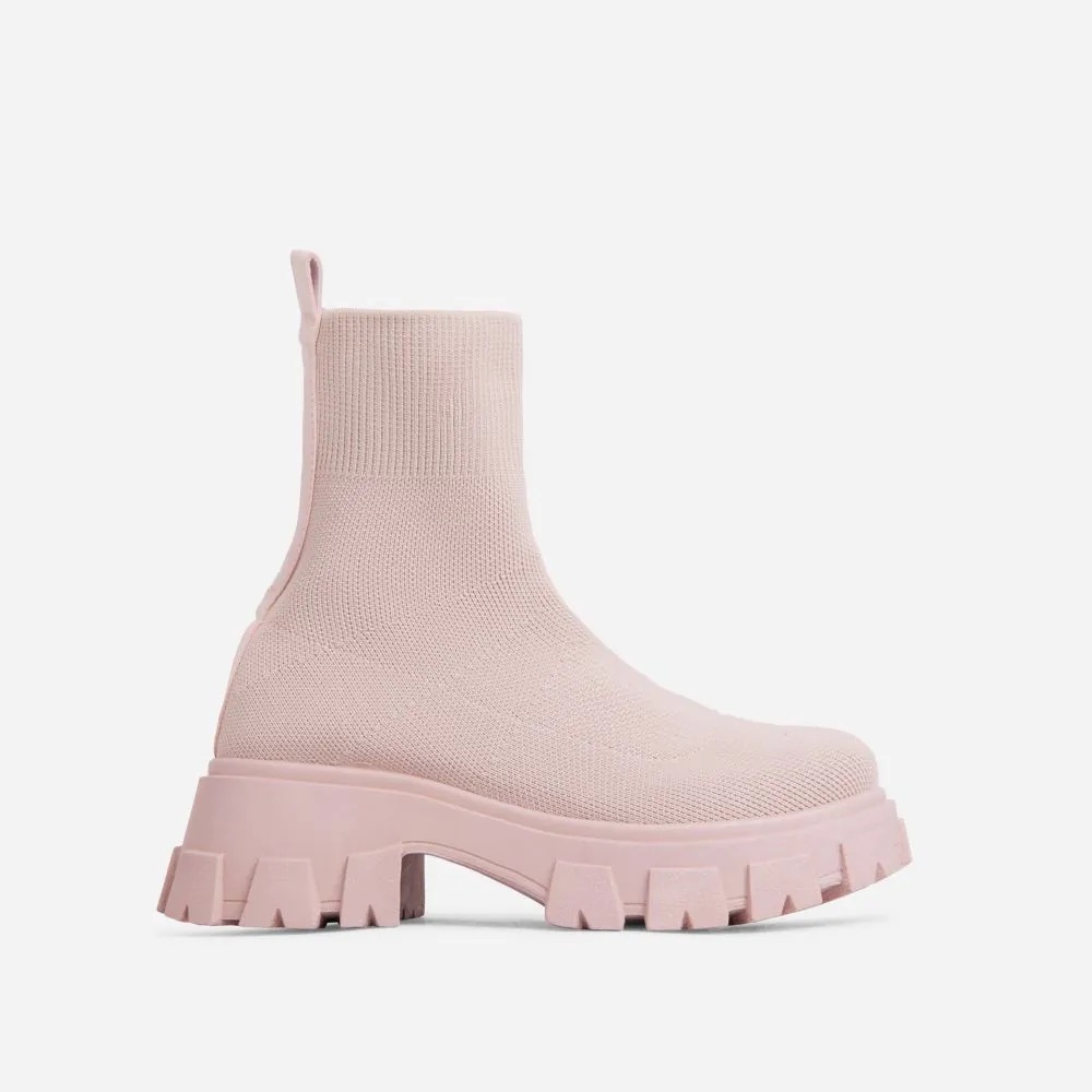 EGO DONT TRUST CHUNKY SOLE ANKLE SOCK BIKER BOOT LIGHT PINK